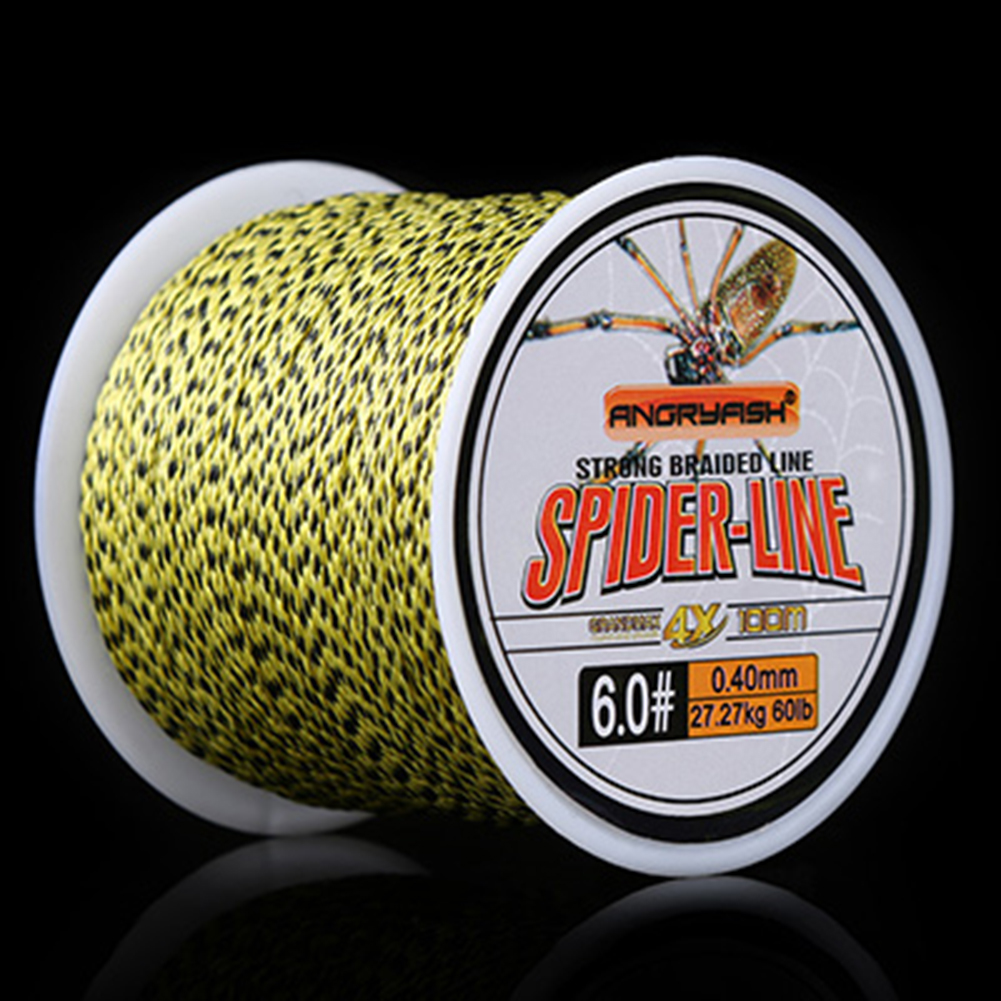 Redcolourful Spider-Line Series 100m Pe Braided Fishing Line Camouflag 4 Strands 20- 220lb Multifilament Fishing Line Color:yellow Line Number:0.10mm