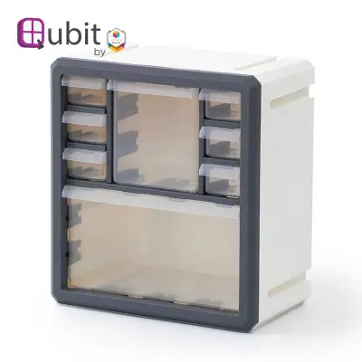 Qubit Octa-Cube | Mini Desktop Drawer with 8 Transparent Compartments | Storage Solution for Home Organization