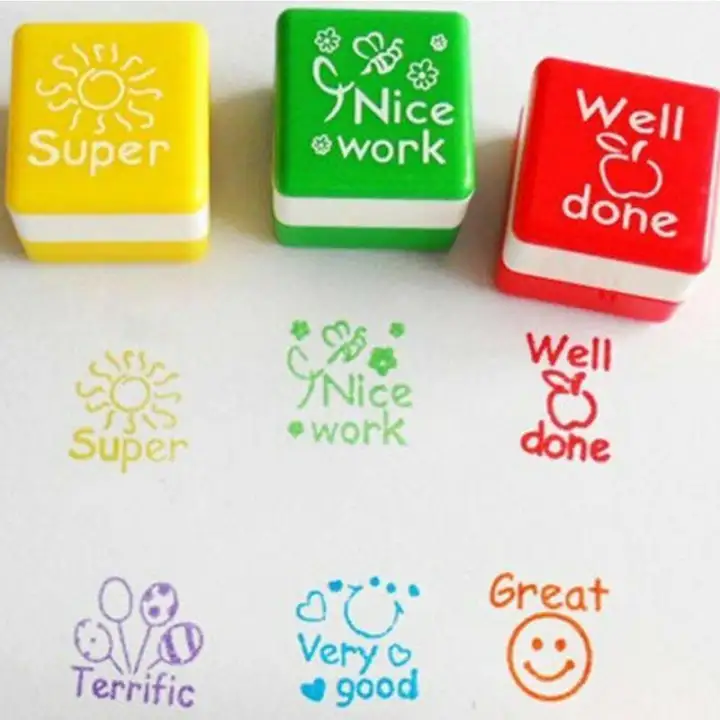 6 Pcs Guru Tk Cap Stamper Anak Sekolah Motivasi Pujian Inggris Penghargaan Cap Kata Kata A6r2