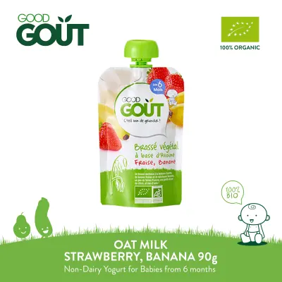 GOOD GOUT Oat Milk, Strawberry, Banana Yogurt 90g Organic Non-Dairy Vegan Yogurt for Babies 6 months+