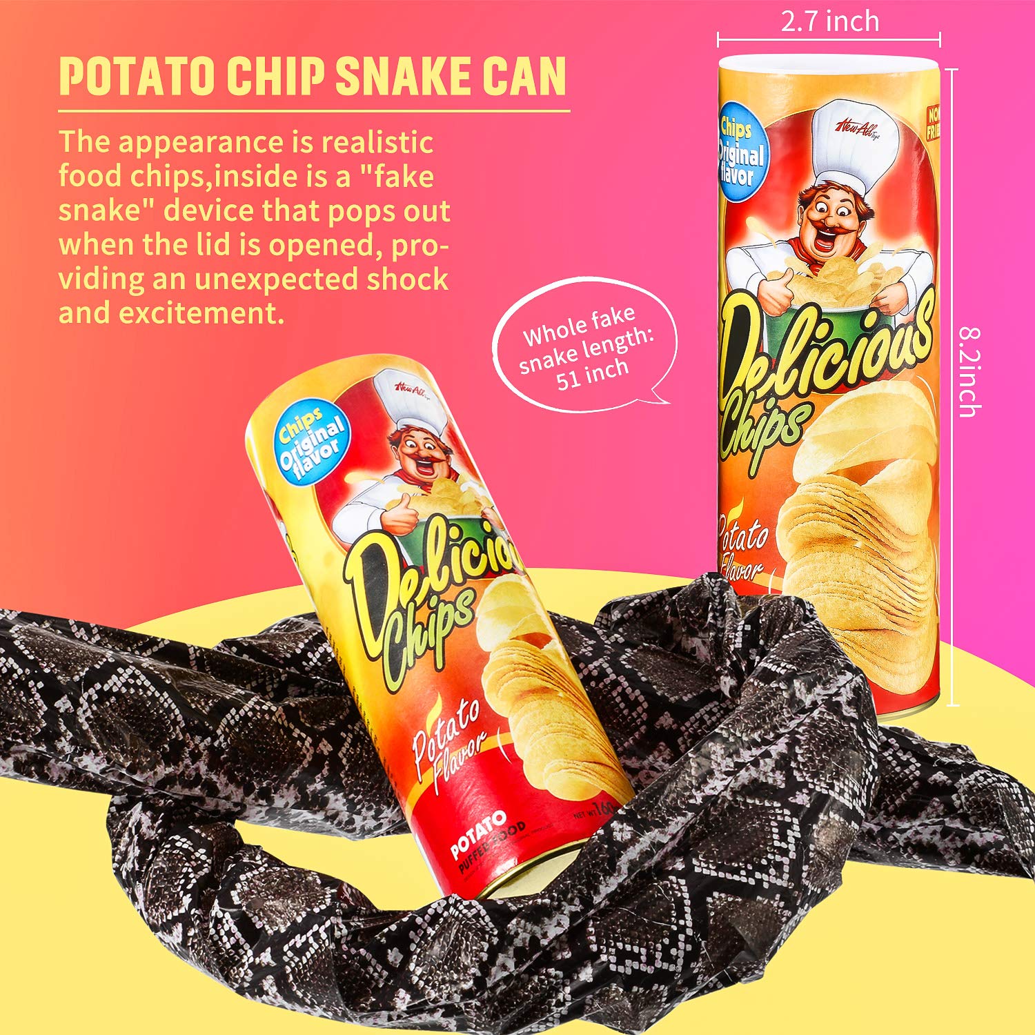 The FunFamz Original Snake in a Potato Chip Can Prank-Funny Classic Snake  in a Can Prank for Kids, Snake in a Can Trick Gag Gift Toy & Scary Shock