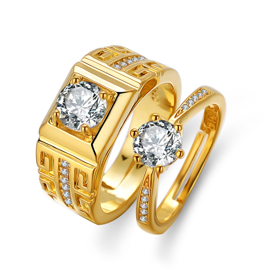 Crown Jewelry 24k Korean Fashion Jewelry Couple Wedding Ring Gold