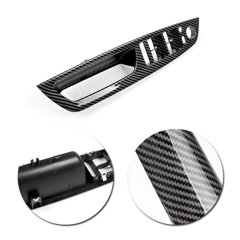 4PCS Car Interior Window Lift Switch Panel Door Handle Pull Cover Trim for-BMW E70 E71 E72 X5 X6 2007-2014 Carbon Fiber