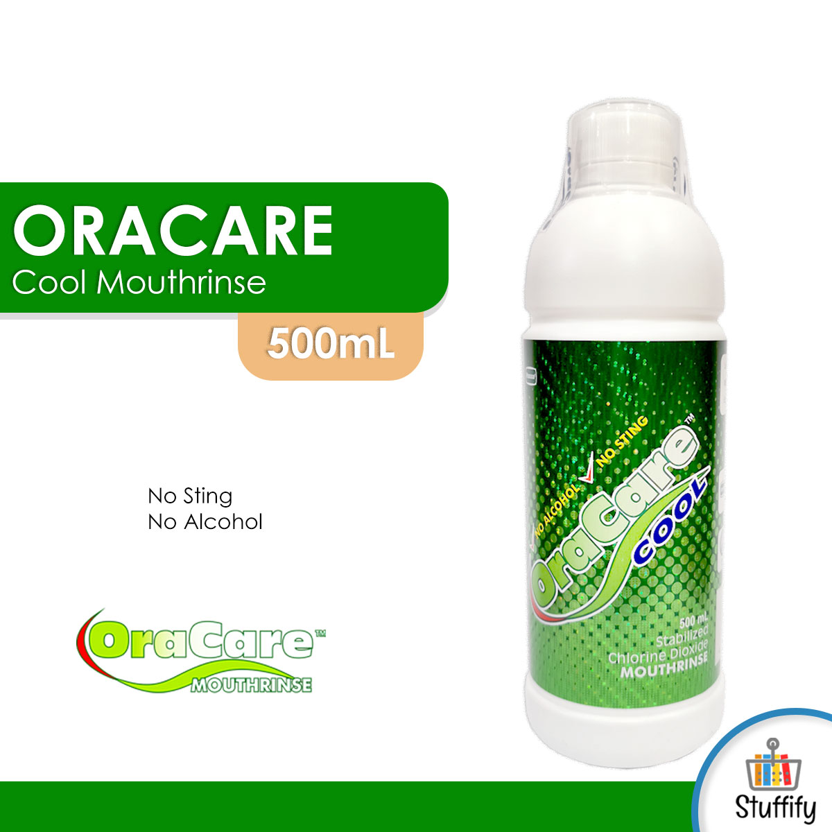 ORACARE Cool Mouthrinse Mouthwash 500 mL, No Alcohol, No Burning Sensation, No Sting, Stabilized