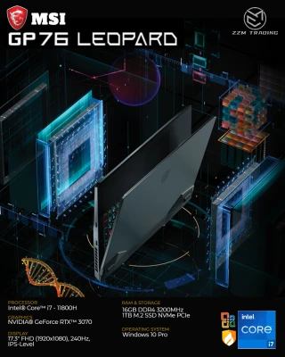 MSI GP76 Leopard 11UG Brand New Gaming Laptop 11th Gen Intel® Core™ i7 - 11800H 16GB RAM 1TB SSD