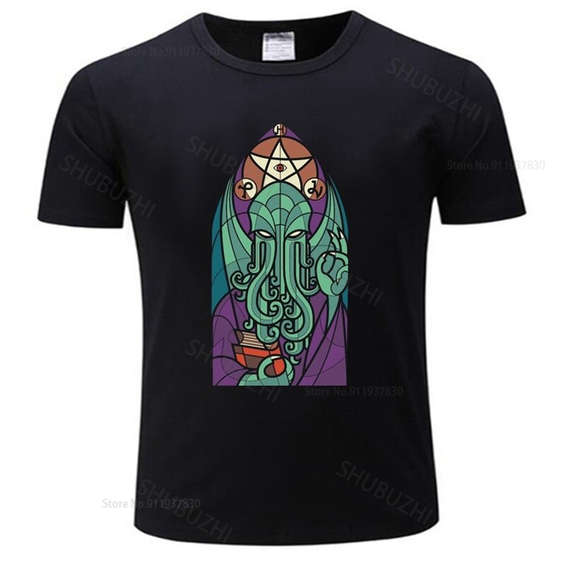 Tshirt men summer top tees Handsome Church Of Cthulhu T Shirt Men Graphic H.P. Lovecraft Tee Miskatonic unisex t-shirt