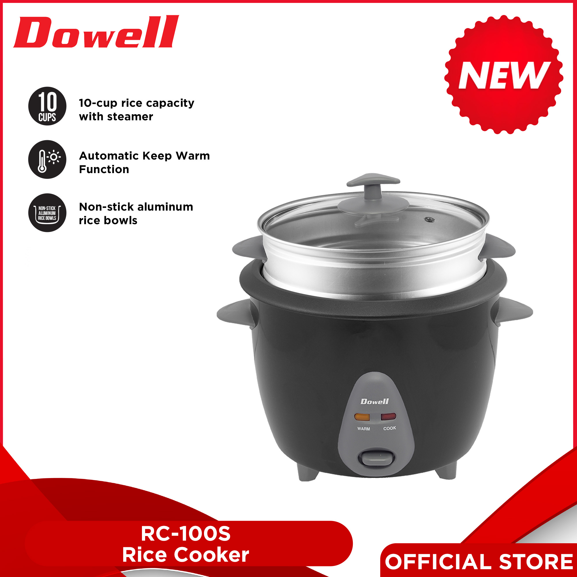 Dowell RC100S 10 Cups Rice Cooker with Steamer Lazada PH
