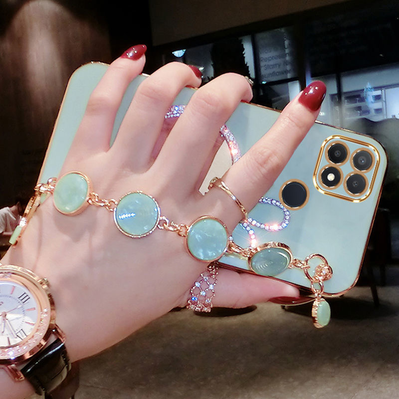 AnDyH Precise camera protection case For OPPO A15 A15S cases Bunny makeup mirror with gemstone bracelet