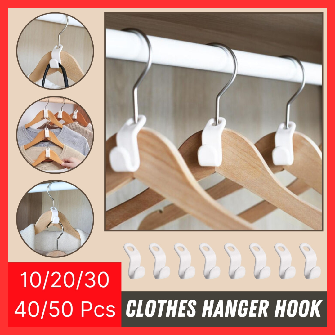 50pcs Mini Hanger Connector Triangular Hook Plastic Closet Coat Retractable Hanger  Space Saving Cascading Clothes Tools 