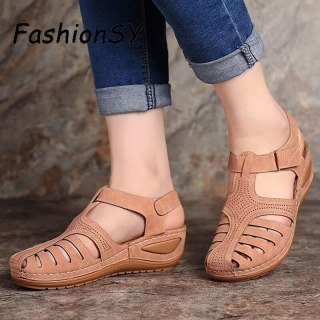Summer Woman Wedges Sandals Buckle Strap Casual Shoes Sewing Women Shoes Solid Plus Size Female Flat Sandals Women Shoes thumbnail