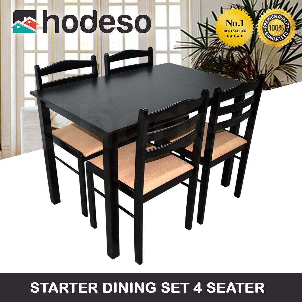 Hodeso 4 Seater Kitchen Dining Table Set Wood And 4 Synthetic Leather Chair Black Lazada Ph