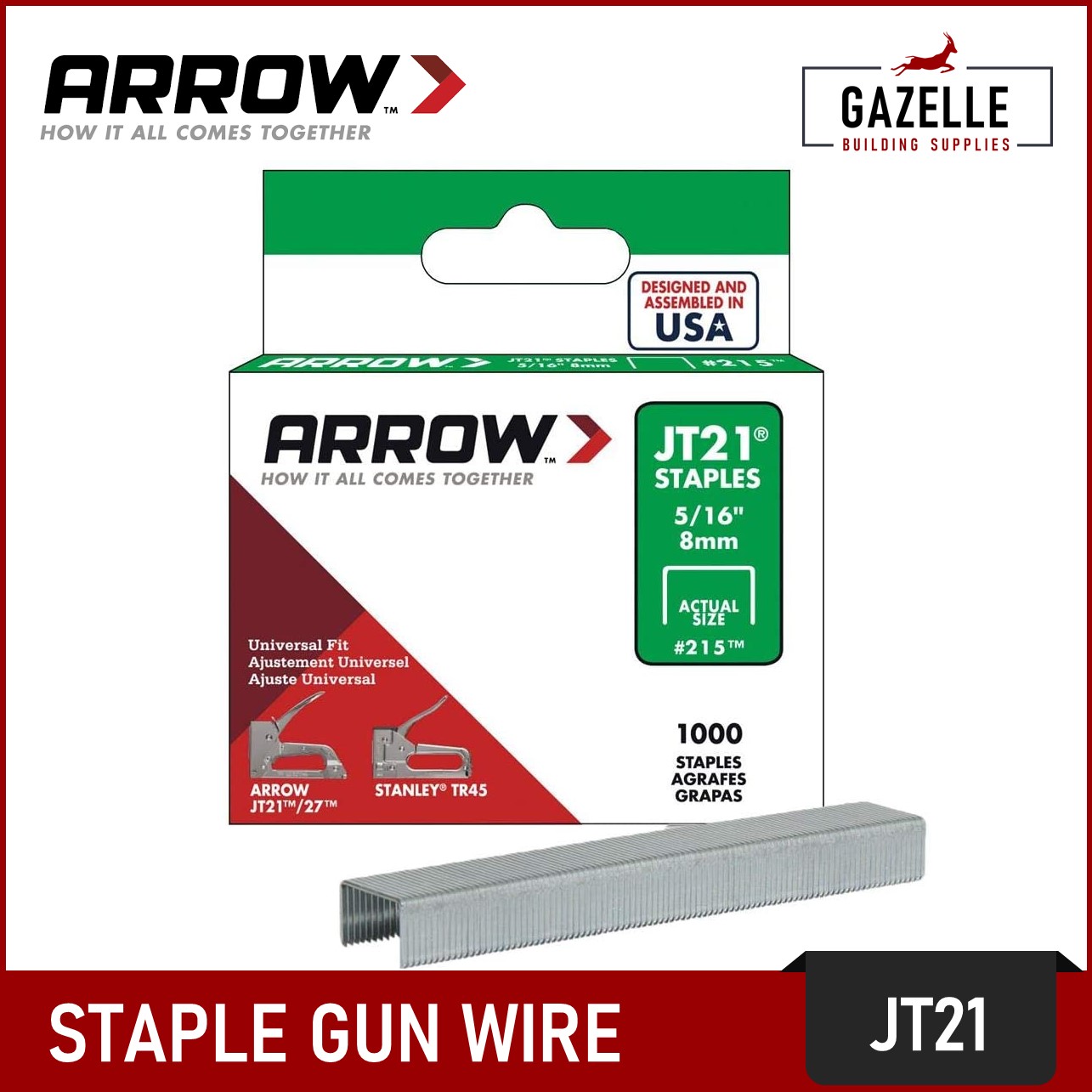 Arrow Staples Staple Gun Wire Fasteners Gun Tacker Wire JT21 / T25
