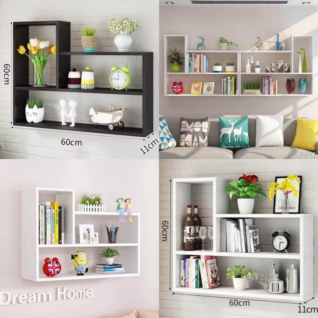 3/4 Layers LType Wooden Wall Rack Shelf Hanging Hang Mounted