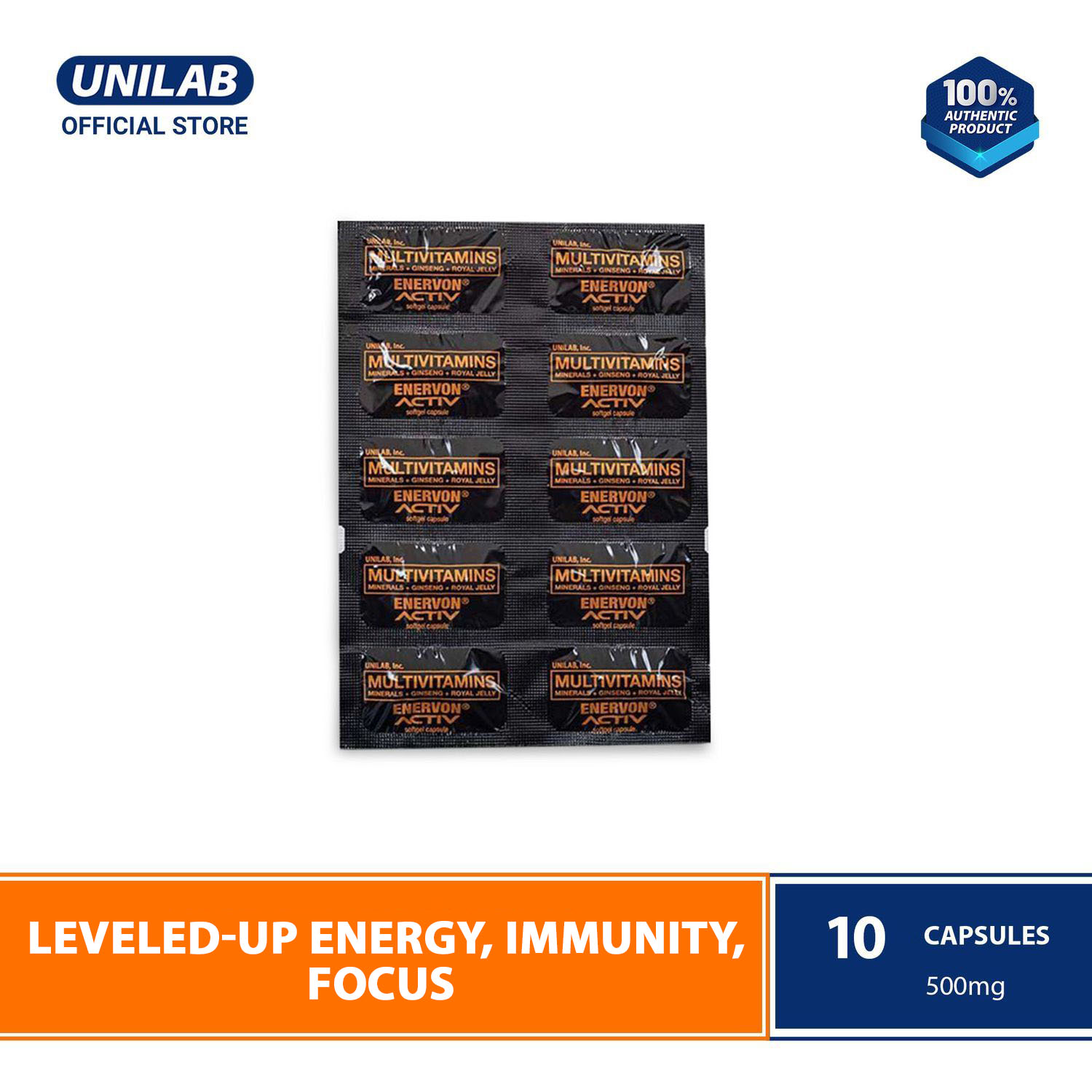 Unilab Enervon Activ Multivitamins 10 Capsules With Ginseng and Royal Jelly for LeveledUp