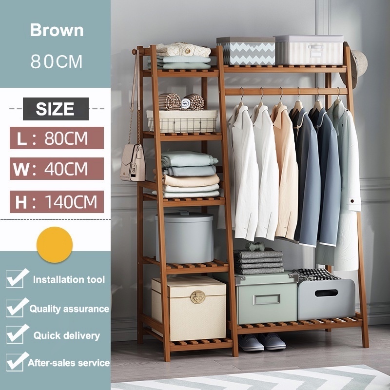 【cod】Bamboo coat rack wooden wardrobe clothes Rack Integrated wooden hanger rack hanger all in