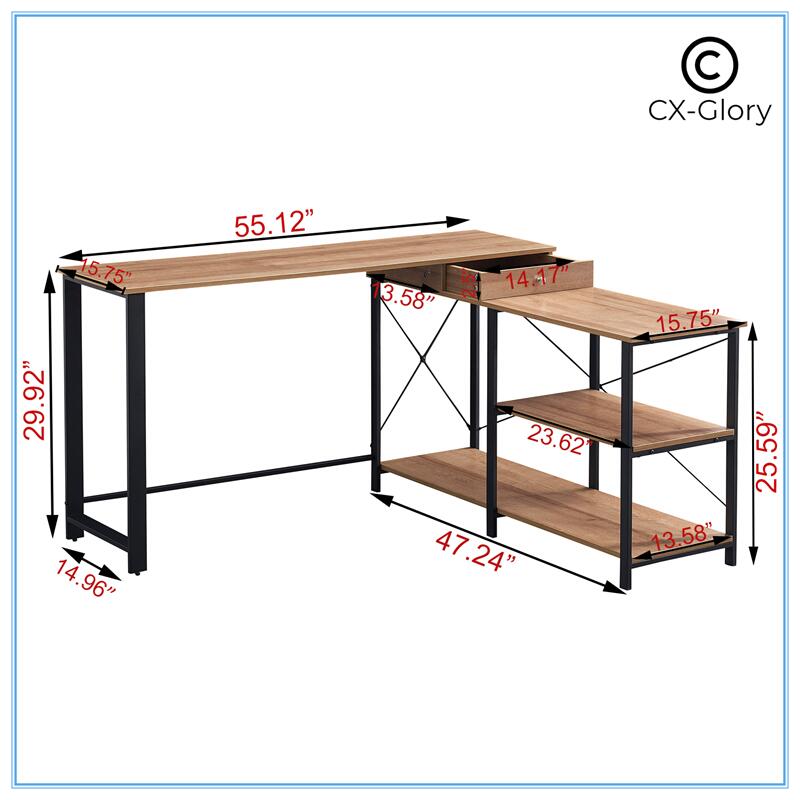 L Shaped Computer Desk Desk with Shelves and Drawers Corner Wood and ...