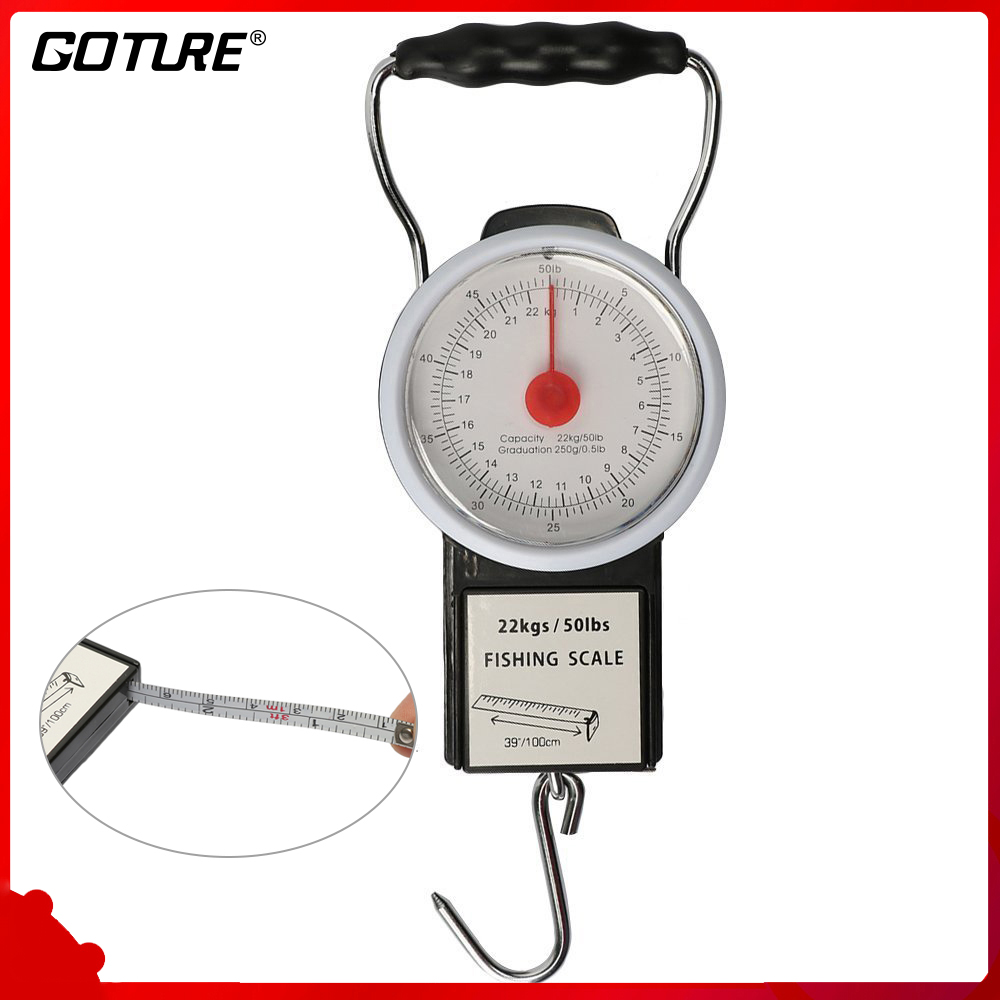 Goture Portable Fishing Scale with Tape Measure Max Weight 50lb/22kg Fishing  Tools Multi-Purpose Luggage Hanging Hook Scale