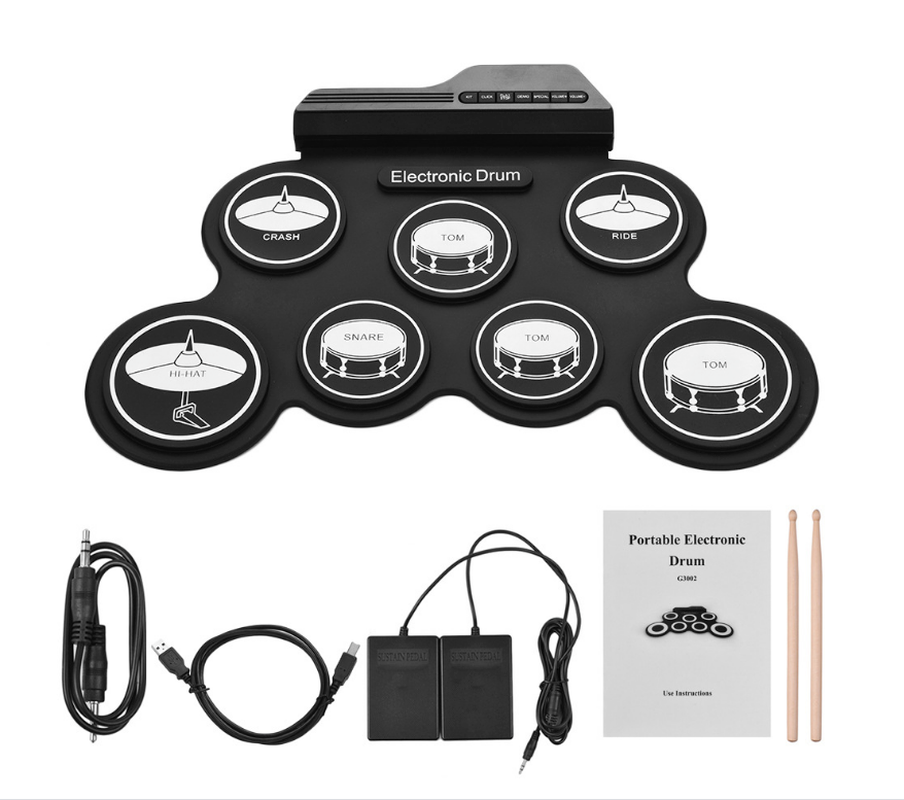 Portable Foldable Silicone Electronic Drum Pad Kit Digital USB MIDI Rollup with Drumstick Foot