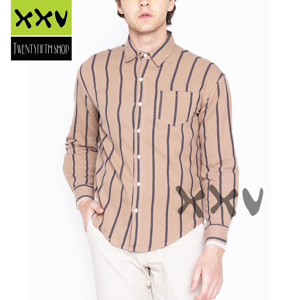Vertical Stripe Button Down Long Sleeve 