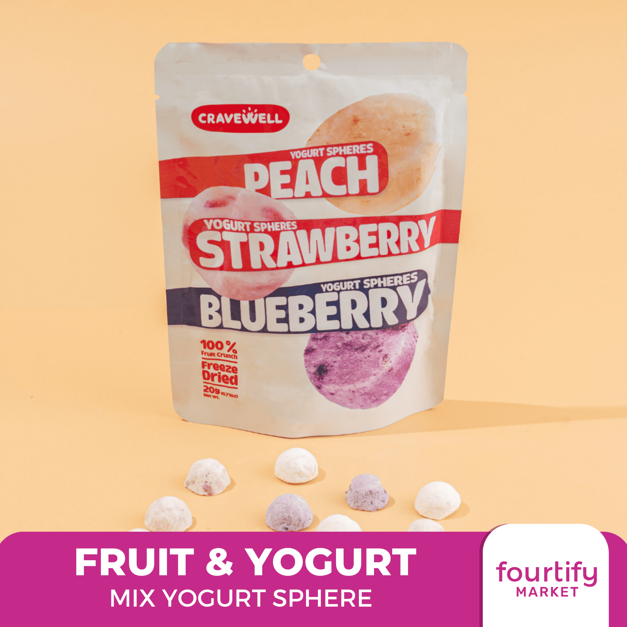 Cravewell Mix Yogurt Sphere Fruit Crunch 20g Real Fruits, Gluten Free