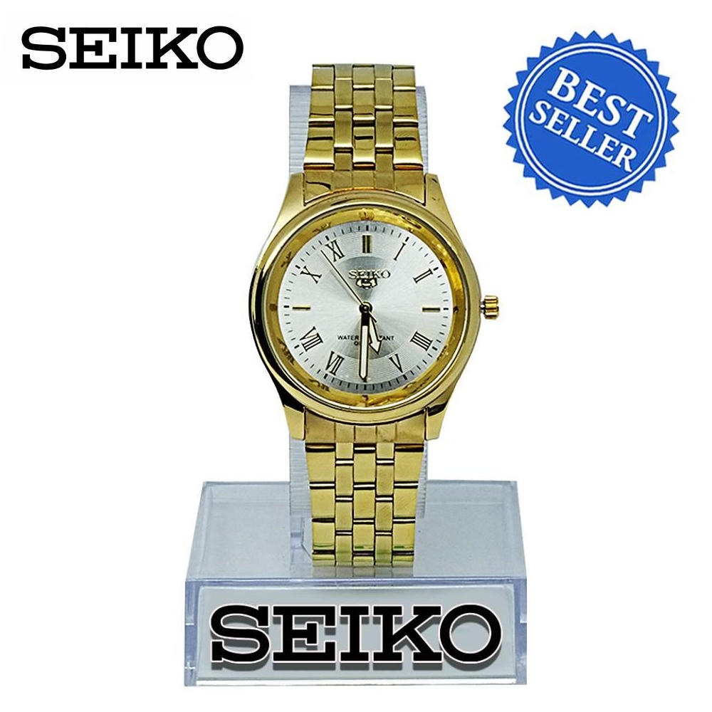 Seiko 5 Quartz Roman Numeral Gold Silver Dial Watch for Men (SALE) | Lazada  PH