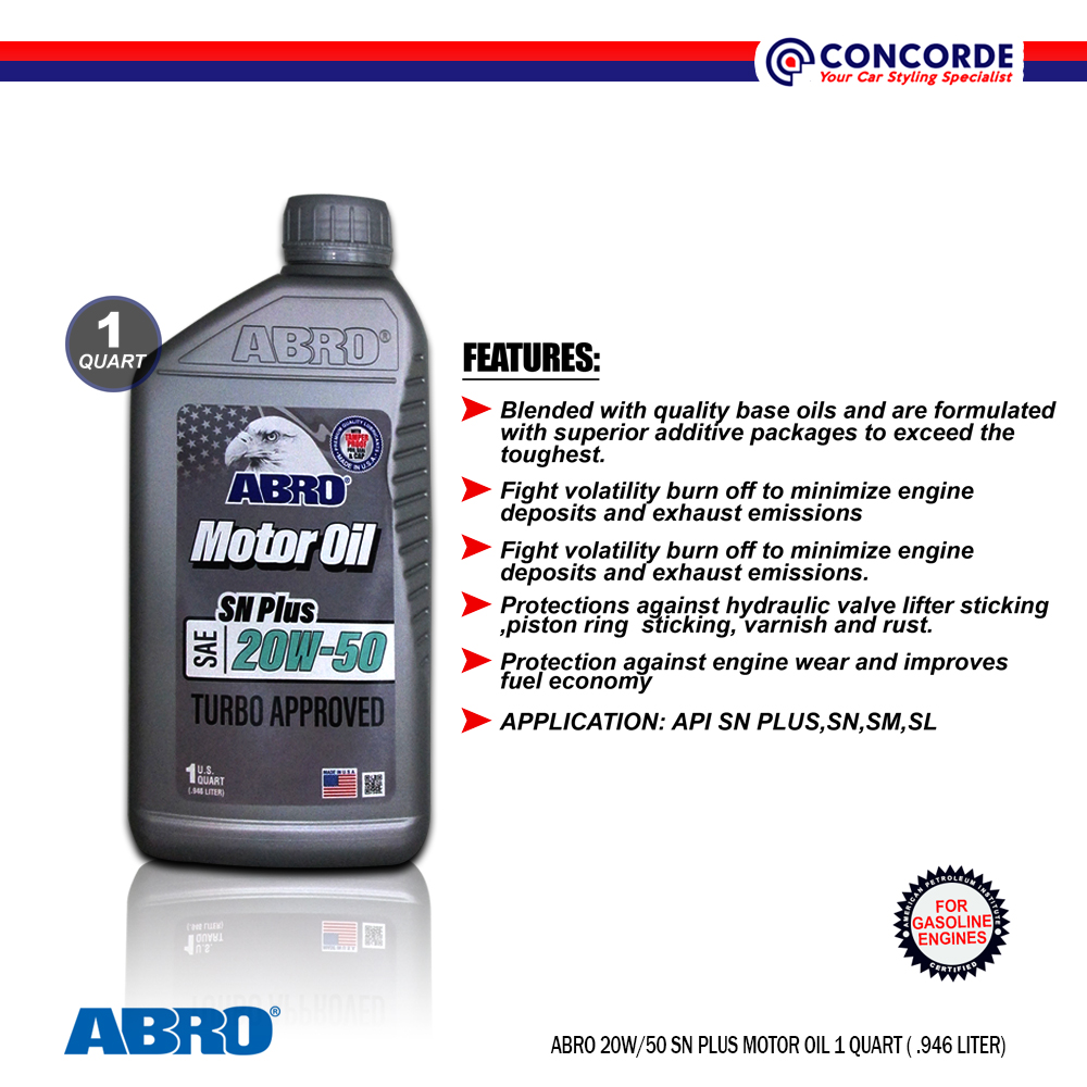 CONCORDE Abro 20W/50 SN Plus Motor Oil for Gasoline and Diesel Engine