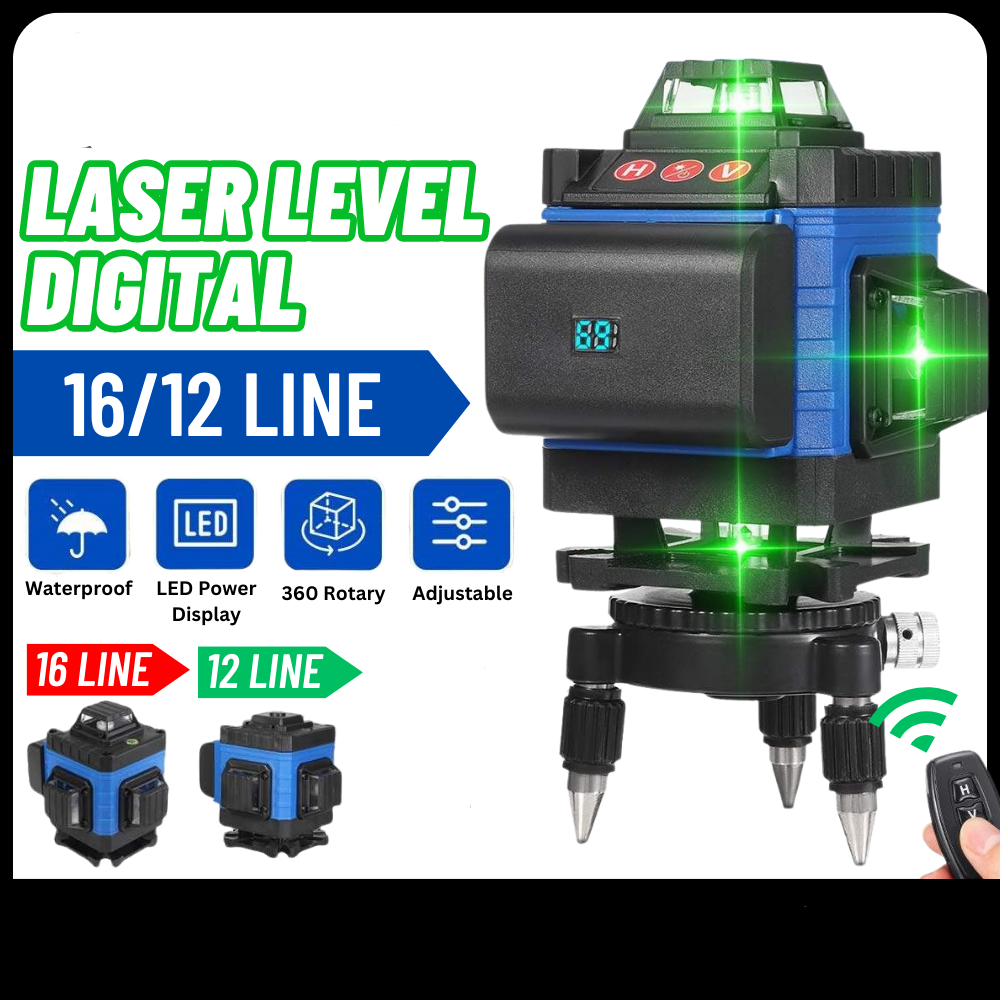 4D 12/16 Line Laser Level Digital SelfLeveling 360° Rotary Indoor