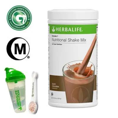 Herbalife F1 Nutritional Shake Mix Dutch Chocolate 550g Canister with Shaker Cup & Measuring Spoon