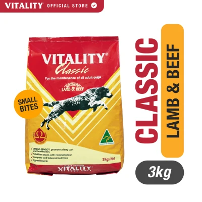 VITALITY Classic Lamb and Beef Dry Dog Food (3kg) - Small Bites for Small Breeds - for maintenance of all adult dogs
