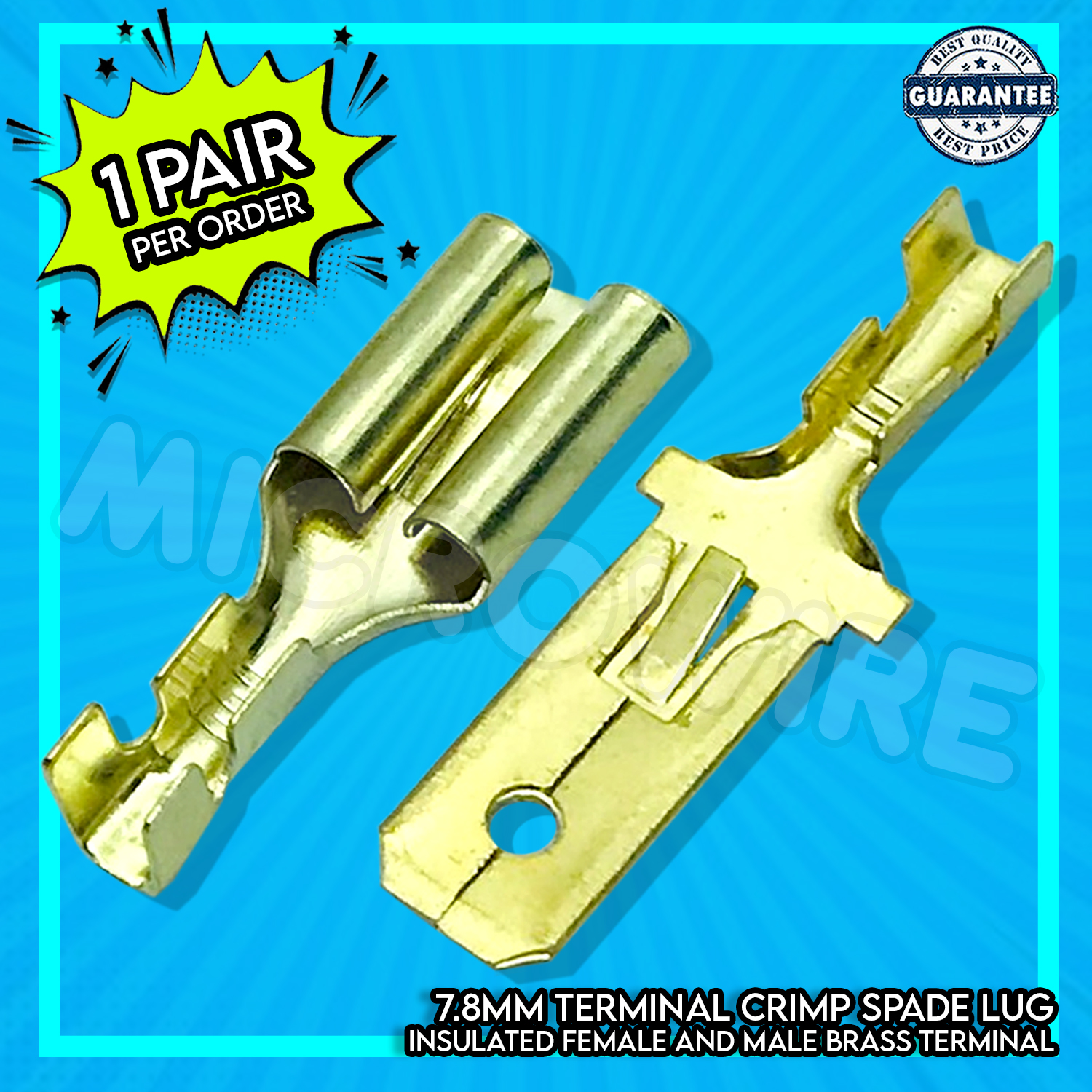7.8mm Terminal Crimp Spade Lug Insulated Male & Female Brass Terminal