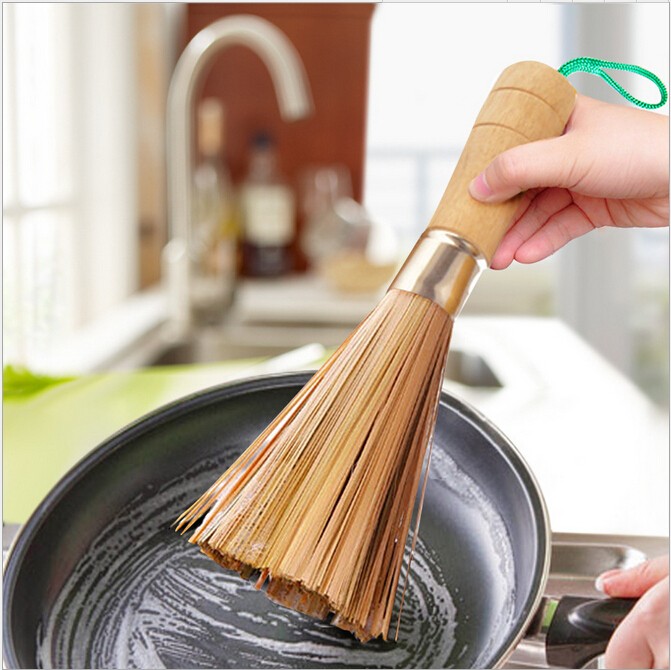 Bamboo Kitchen Wok Brush fpr Pan Pot Cleaning Brush With Long Wooden