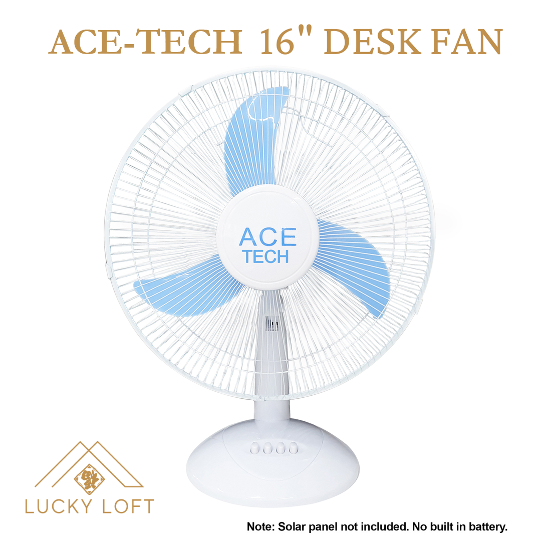 16 Inch Desk Fan Solar Battery operated ACETECH DC12V SolarBattery
