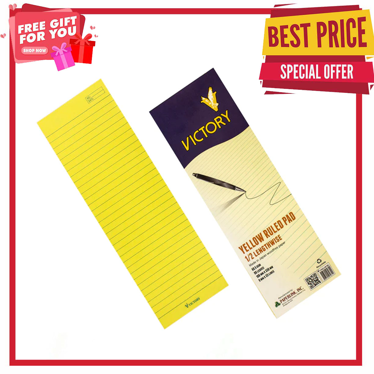 Victory Yellow Pad Paper 1/4 Pad, 1/2 Crosswise, 1/2 lengthwise