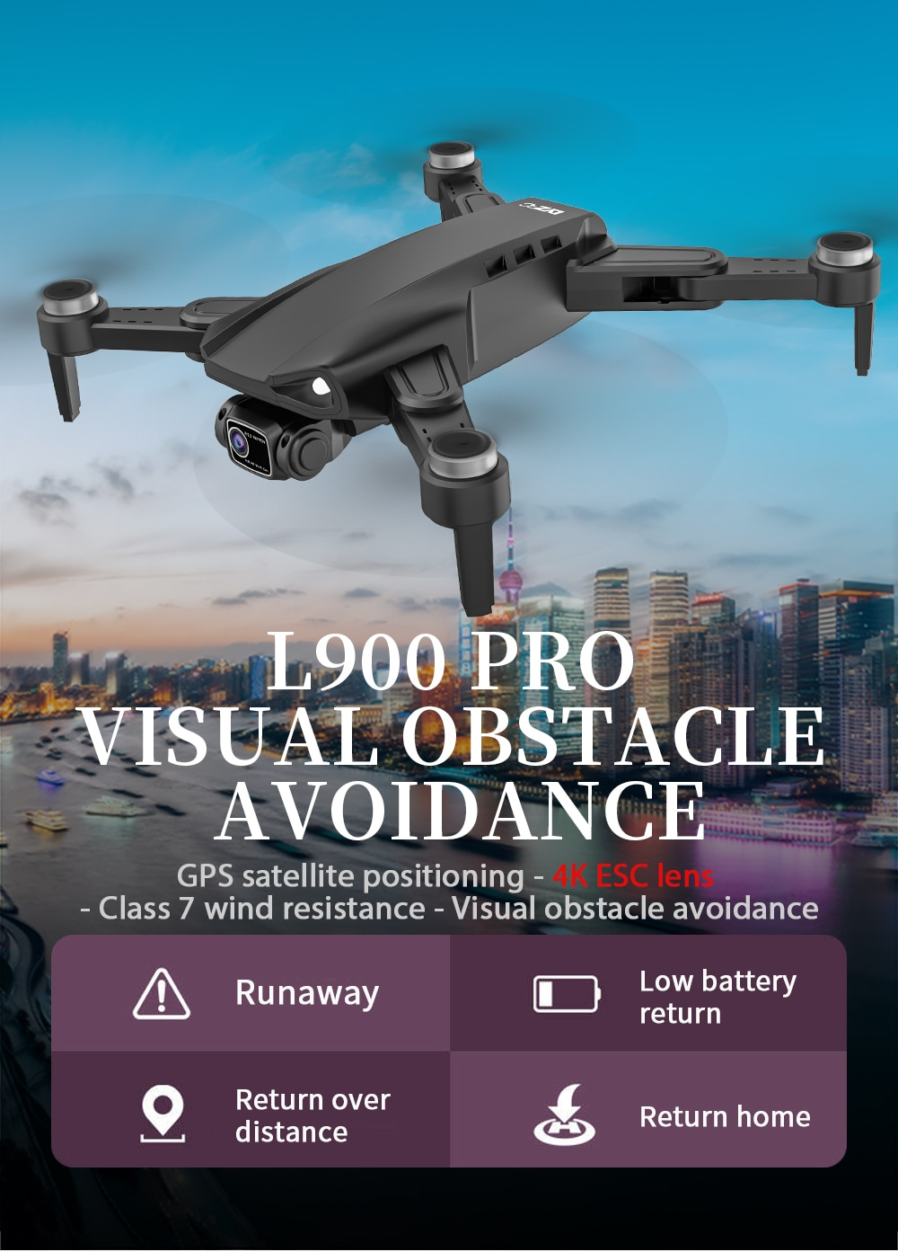 L900 PRO SE 4K HD Dual Camera Drone Visual Obstacle Avoidance Brushless ...