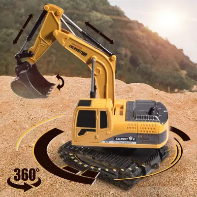Excavator Toy Remote Control Excavator RC Truck Toy,6 Channel Rechargeable RC Truck with Lights Sounds,1/24 Scale RC Excavator Construction Vehicles Gifts for Boys Girls