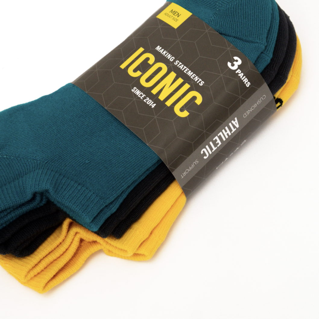 Iconic Mens 3 in 1 Basic Athletic Plain Extra Low Ankle Socks in Teal