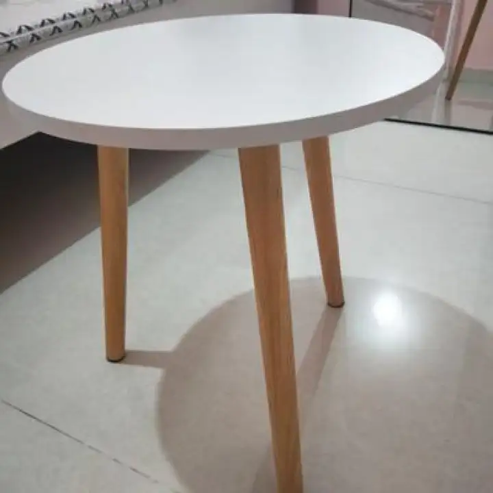 1 X Round White Side Table Bedside 3, White Coffee Table Round With Wooden Legs