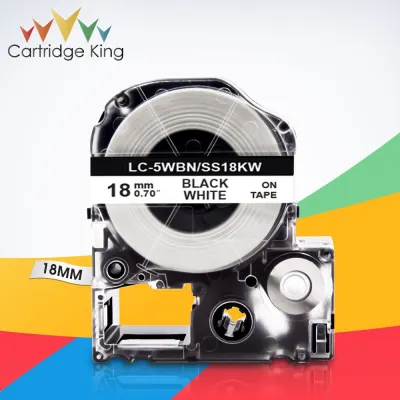 Black on White SS18KW LC-5WBN 3/4"(18mm) Label Tape for Epson King Jim LW-C410 LW-400 LW-400L Tepra Pro SR210 SR220 Label Maker