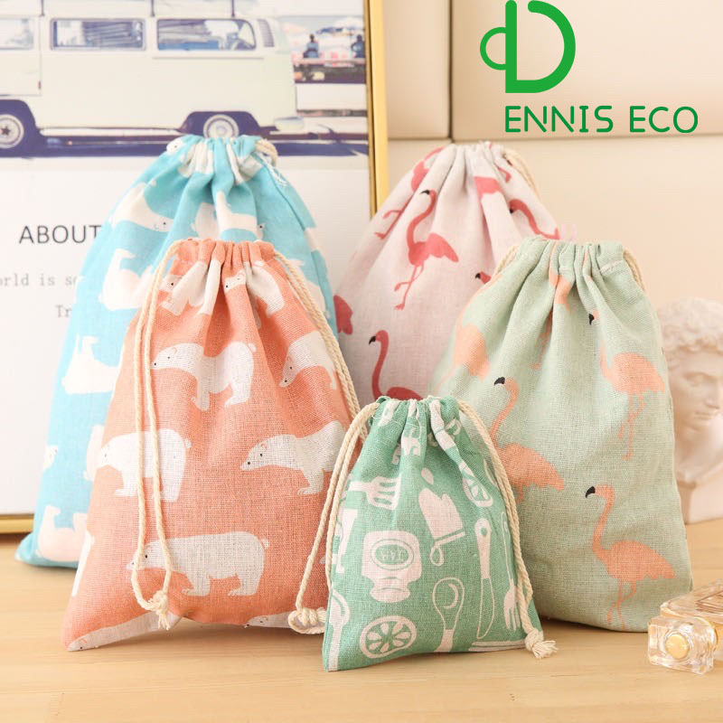 Cotton Linen Drawstring Pouch Gift bag Storage organizer Pouch String ...