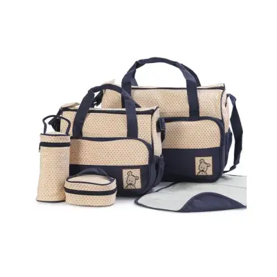 5pcs Set Mommy and Baby Diaper Bag Mommy changing diaper (Navy Blue)