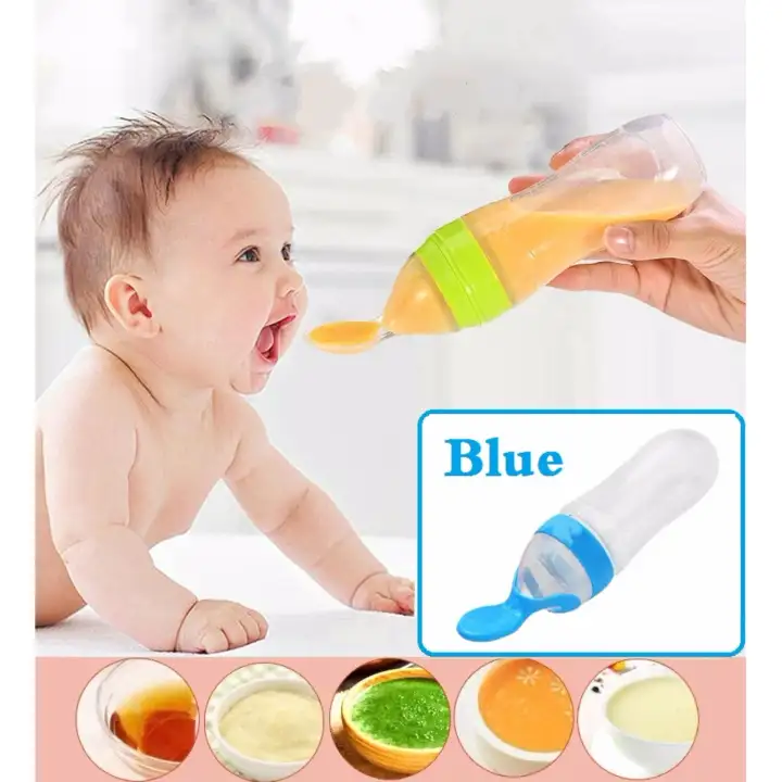 infant feeding bottle with spoon
