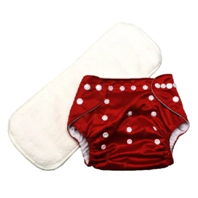Wshable Reusable Cloth Baby Diaper with 3-Layer Microfiber Insert - Red