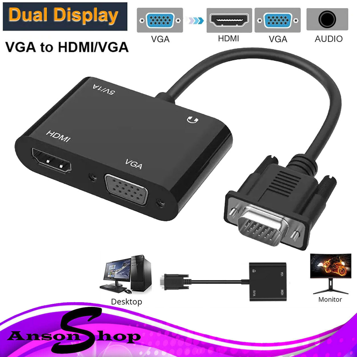 Misforståelse Forkæle fryser VGA to HDMI VGA Splitter with 3.5mm Audio Converter Support Dual Display  for PC Projector HDTV Multi-port Adapter VGA to hdmi | Lazada PH