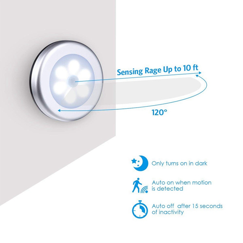 6Pcs LED Motion Sensor Lights PIR Wireless Night Light Battery Cabinet ...