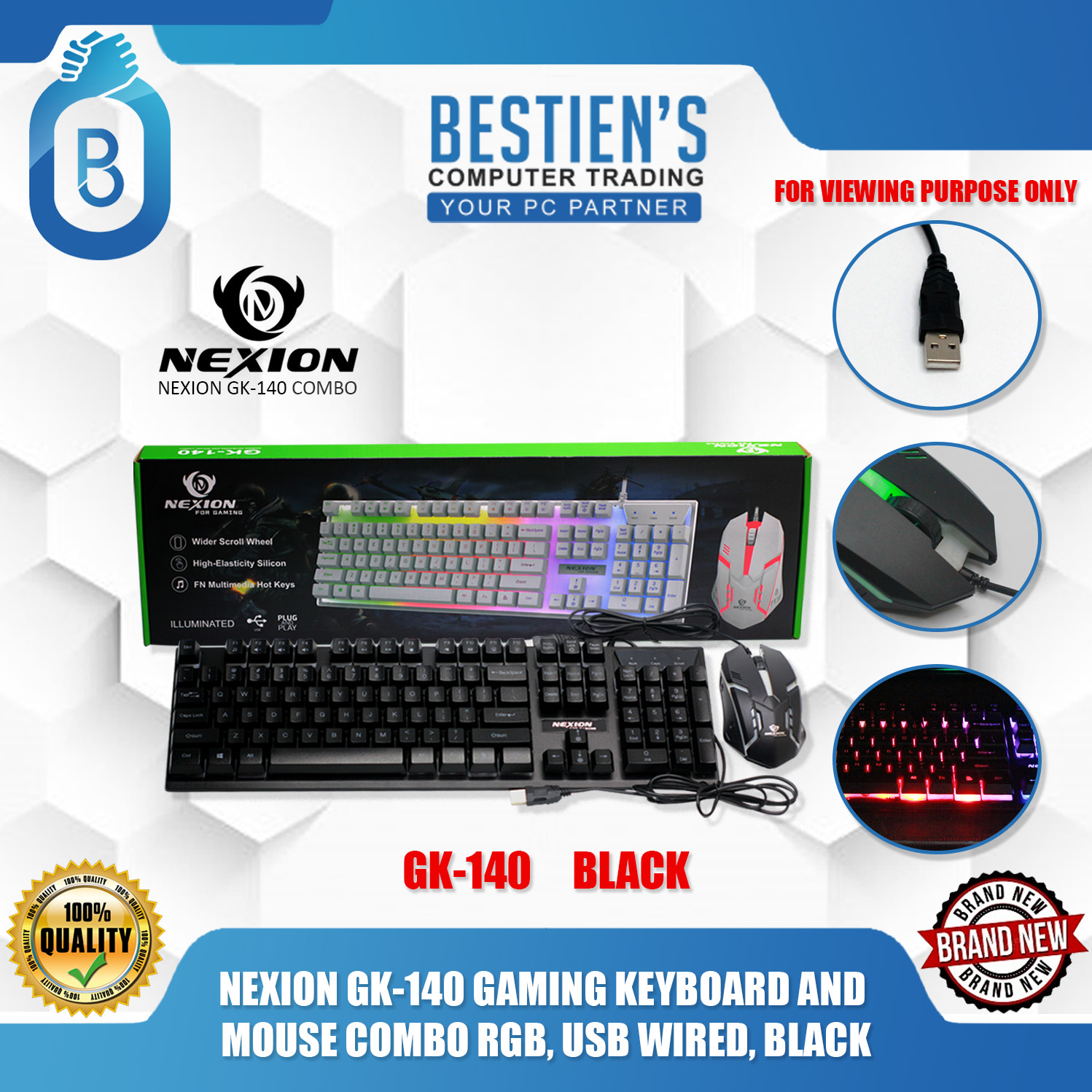 NEXION GK140 GAMING KEYBOARD AND MOUSE COMBO RGB, USB WIRED, BLACK