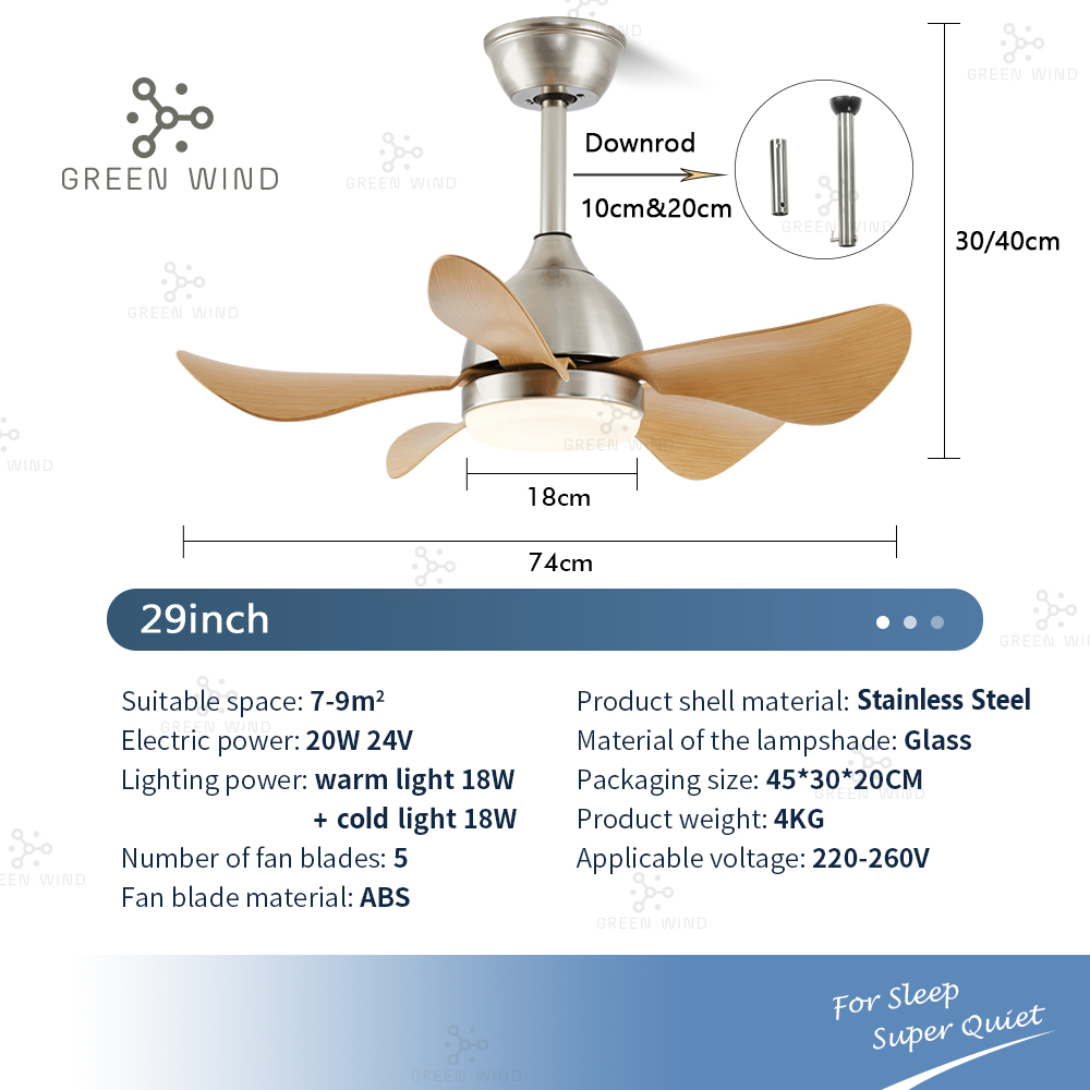 GREEN WIND 29 inch AC Ceiling Fan with Light LED Modern Design Ceilings Fan 5 Blades Big for