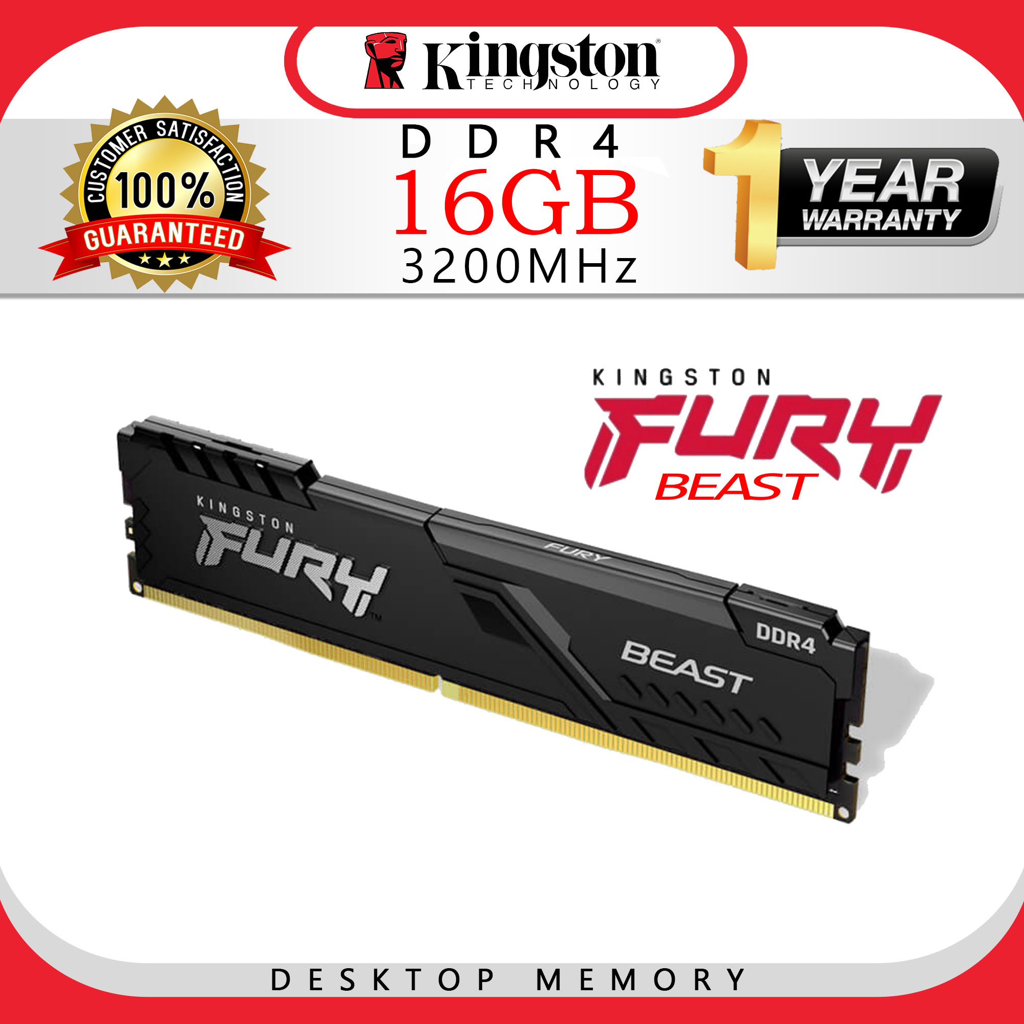 Kingston FURY BEAST ddr4 16GB 3200MHz CL-16-18-18 288-Pin