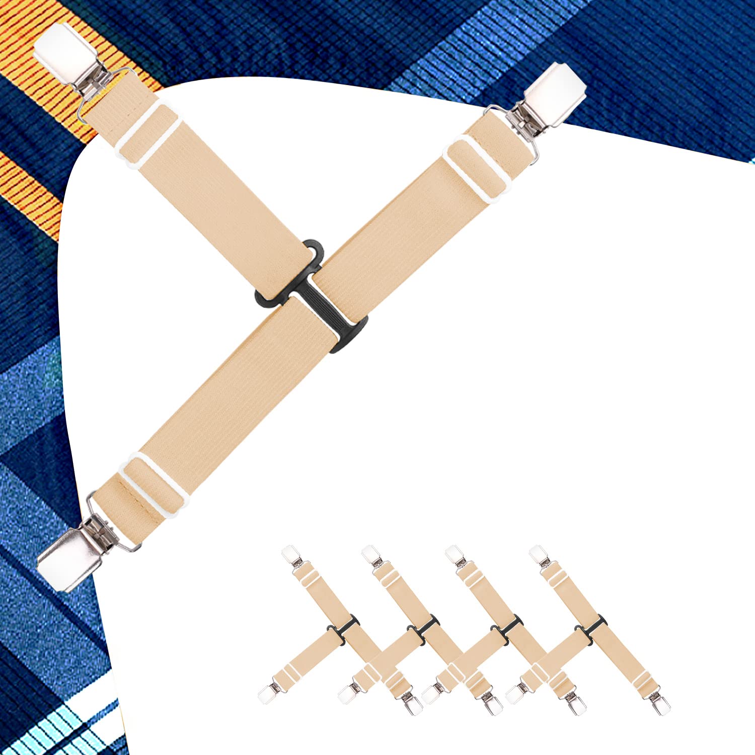 4 PCS Adjustable Triangle Elastic Suspenders Gripper Holder Straps Clip for Bed Sheets,Mattress