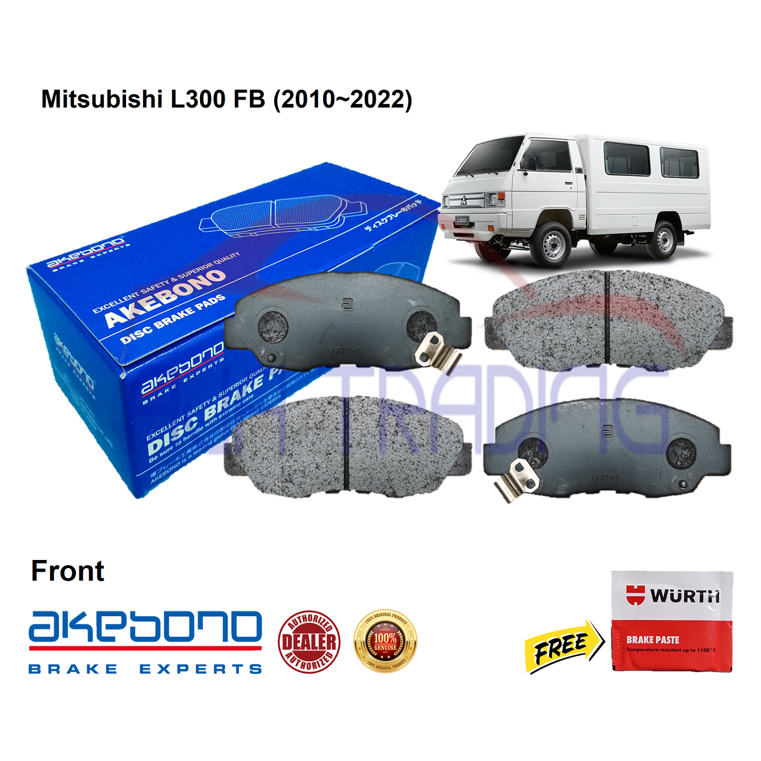 Genuine Akebono Front Brake Pads For Mitsubishi L With Free Wurth Brake Paste