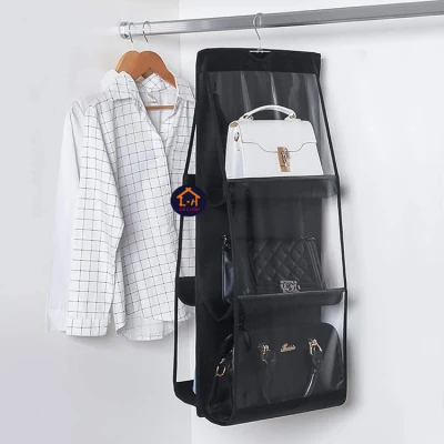 COD Handbag Bag Storage Holder 6 Pockets Hanging Shelf Hanger Purse Rack Organizer